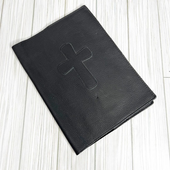Bob Siemon Other - Bob Siemon Black Soft Top Grain Leather Bible Book Cover Stitched Cross‎